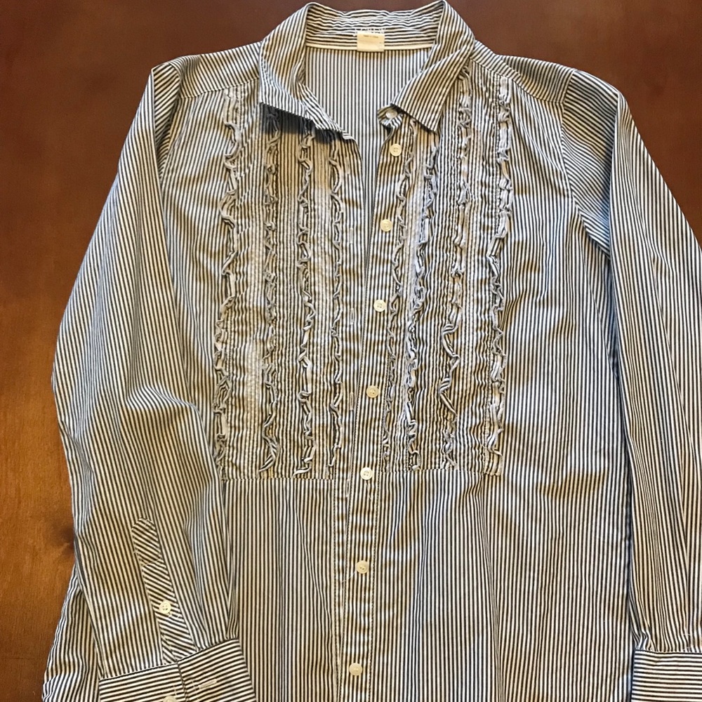 J. Crew Black and White Striped Button Down Shirt